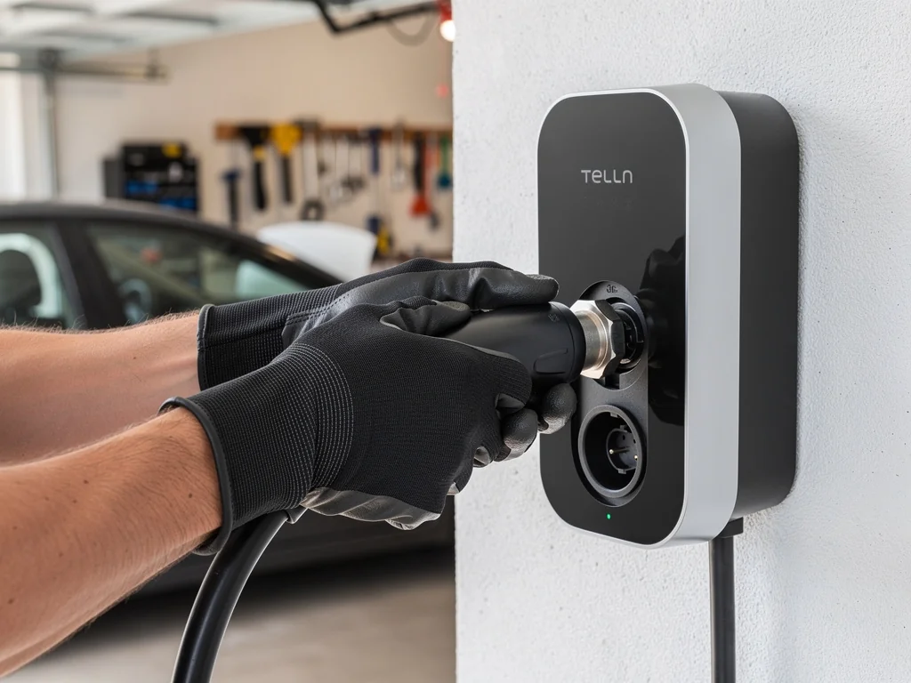 Électricien IRVE en train de raccorder le câble d'alimentation d'une borne